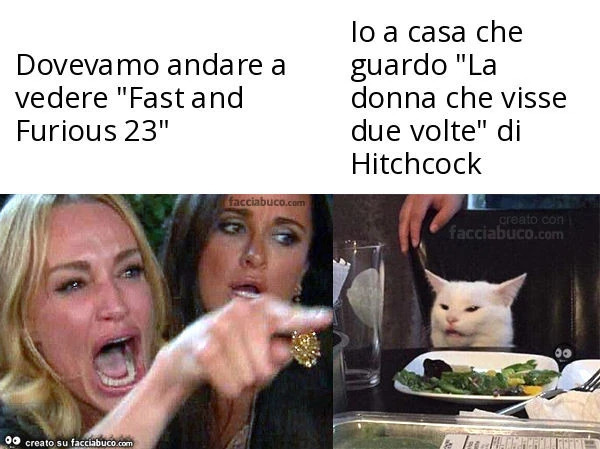Dovevamo andare a vedere "fast and furious 23". Io a casa che guardo "la donna che visse due volte" di hitchcock