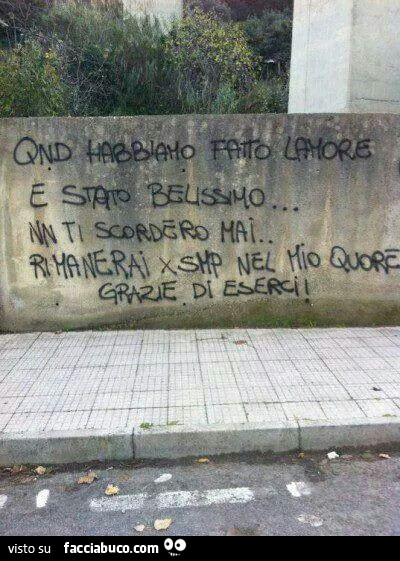 Qnd habbiamo fatto lamore e stato belissimo. Nn ti scordero mai… rimanerai x smp nel mio quore. Grazie di eserci