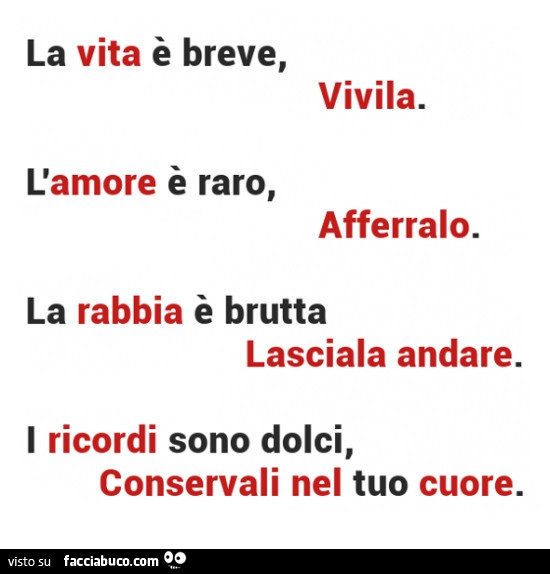 La Vita E Breve Vivila L Amore E Raro Afferralo La Rabbia E Brutta Lasciala Facciabuco Com