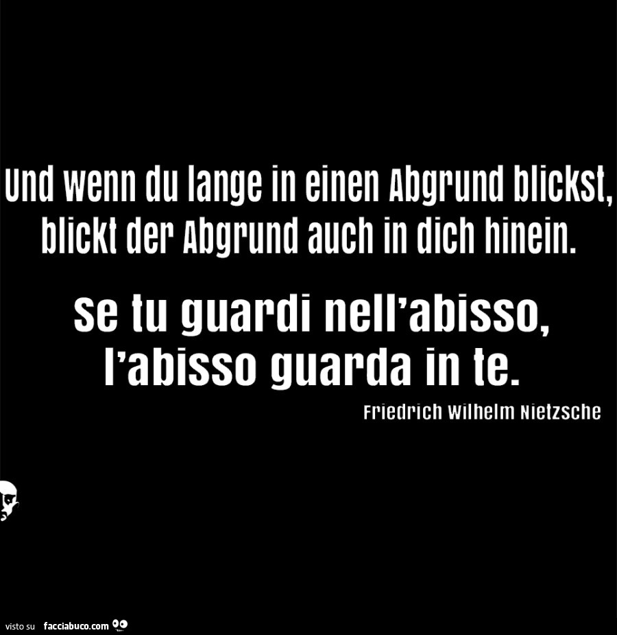 Se tu guardi nell'abisso, l'abisso guarda in te. Friedrich Wilhelm Nietzsche