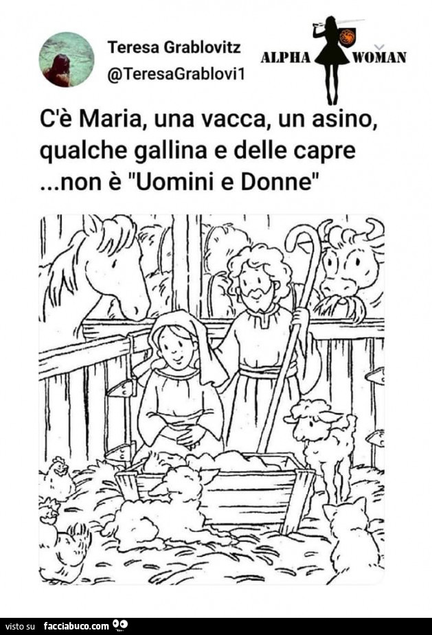 C'è maria, una vacca, un asino, qualche gallina e delle capre… non è uomini e donne