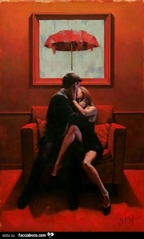Bacio sotto il quadro dell'ombrello