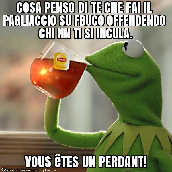 Cosa penso di te che fai il pagliaccio su fbuco offendendo chi nn ti si incula. Vous êtes un perdant