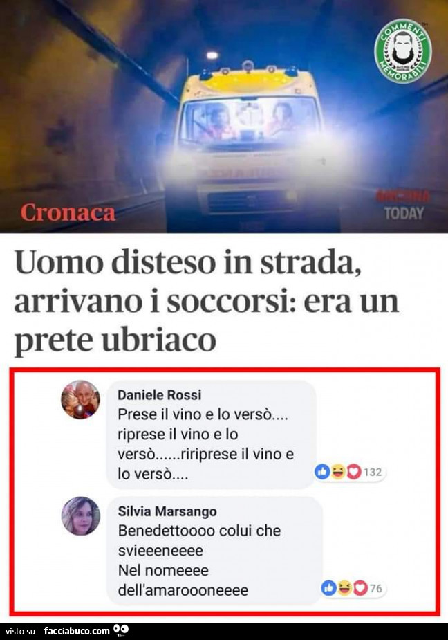 Uomo disteso in strada, arrivano i soccorsi: era un prete ubriaco. Prese il vino e lo versò… riprese il vino e lo versò
