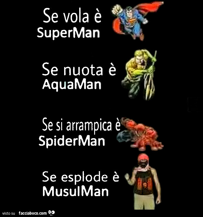 Se vola è superman se nuota è aquaman se si arrampica è spiderman se esplode è musulman