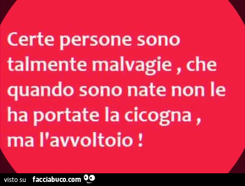 Certe persone sono talmente malvagie, che quando sono nate non le ha portate la cicogna, ma l'avvoltoio