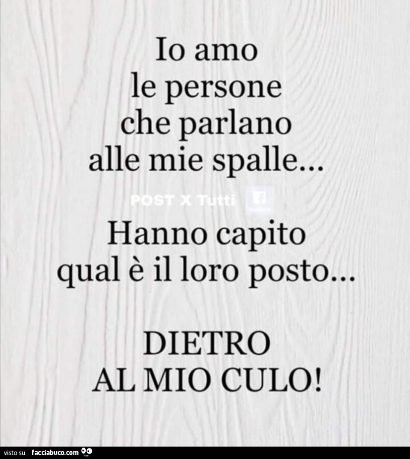 Io amo le persone che parlano alle mie spalle… hanno capito qual è il loro posto… dietro al mio culo