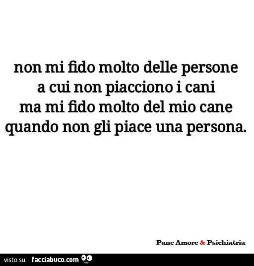 Non mi fido molto delle persone a cui non piacciono i cani ma mi fido molto del mio cane quando non gli piace una persona