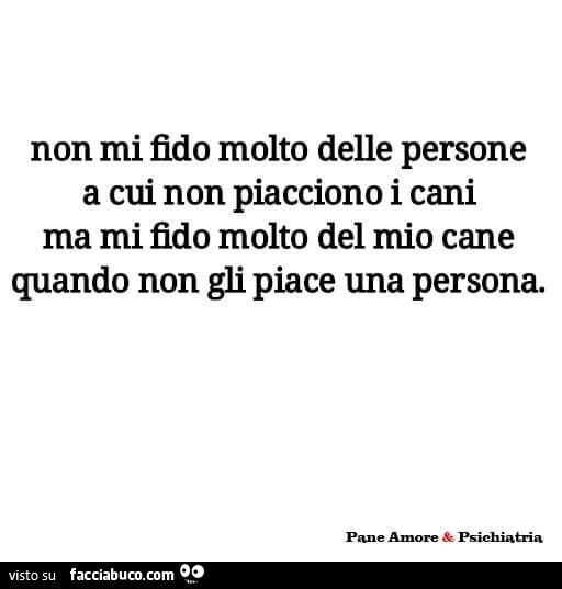 Non mi fido molto delle persone a cui non piacciono i cani ma mi fido molto del mio cane quando non gli piace una persona