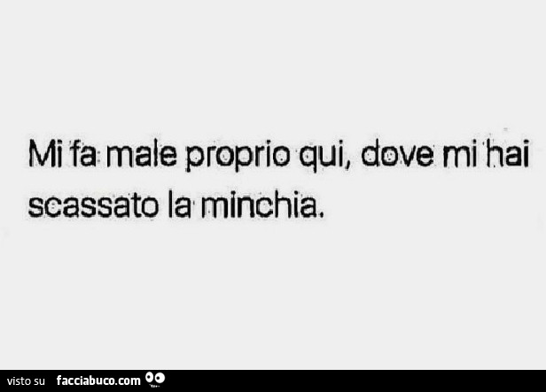 Mi fa male proprio qui, dove mi hai scassato la minchia