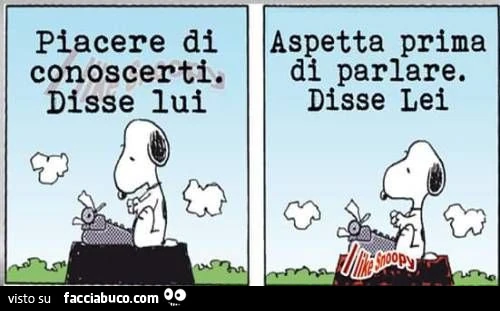 Piacere di conoscerti disse lui. Aspetta prima di parlare disse lei