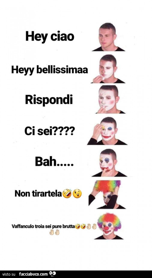 Hey ciao heyy bellissimaa rispondi ci sei? Bah non tirartela vaffanculo troia sei pure brutta