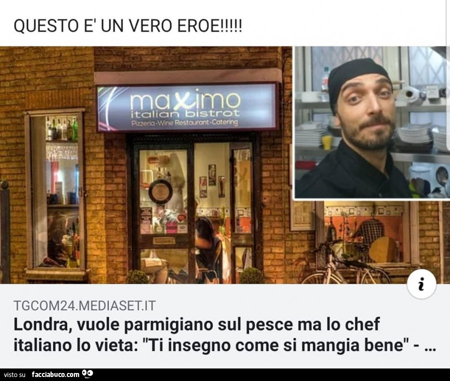 Questo è un vero eroe! Londra, vuole parmigiano sul pesce ma lo chef italiano lo vieta: ti insegno come si mangia bene