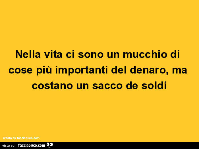 Nella vita ci sono un mucchio di cose più importanti del denaro, ma costano un sacco de soldi