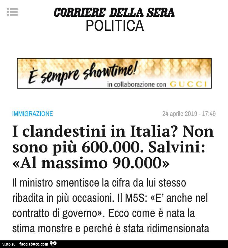 I clandestini in italia? Non sono più 600.000. Salvini: «al massimo 90.000»