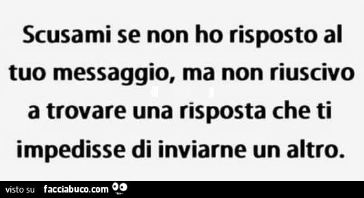 Scusami se non ho risposto al tuo messaggio, ma non riuscivo a trovare una risposta che ti impedisse di inviarne un altro
