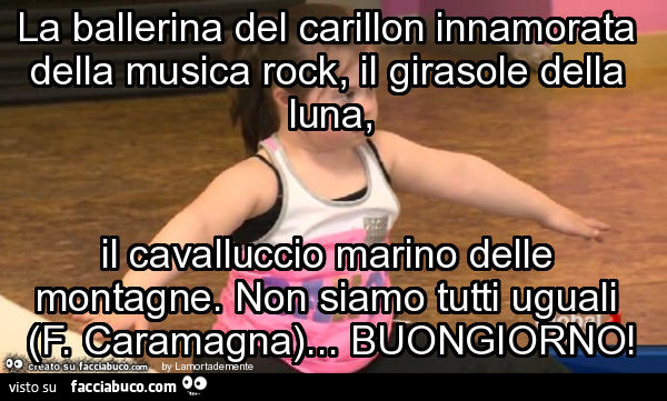 La ballerina del carillon innamorata della musica rock, il girasole della luna, il cavalluccio marino delle montagne. Non siamo tutti uguali (f. Caramagna)… buongiorno