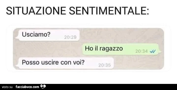 Situazione sentimentale: usciamo? Ho il ragazzo. Posso uscire con voi?