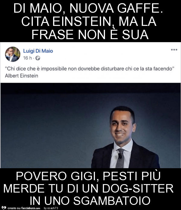 Di maio, nuova gaffe. Cita einstein, ma la frase non è sua povero gigi, pesti più merde tu di un dog-sitter in uno sgambatoio