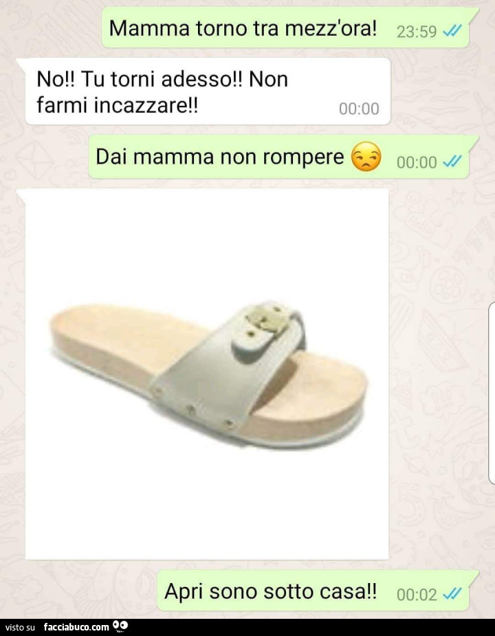 Mamma torno tra mezz'ora! No! Tu torni adesso! Non farmi incazzare! Dai mamma non rompere. Apri sono sotto casa