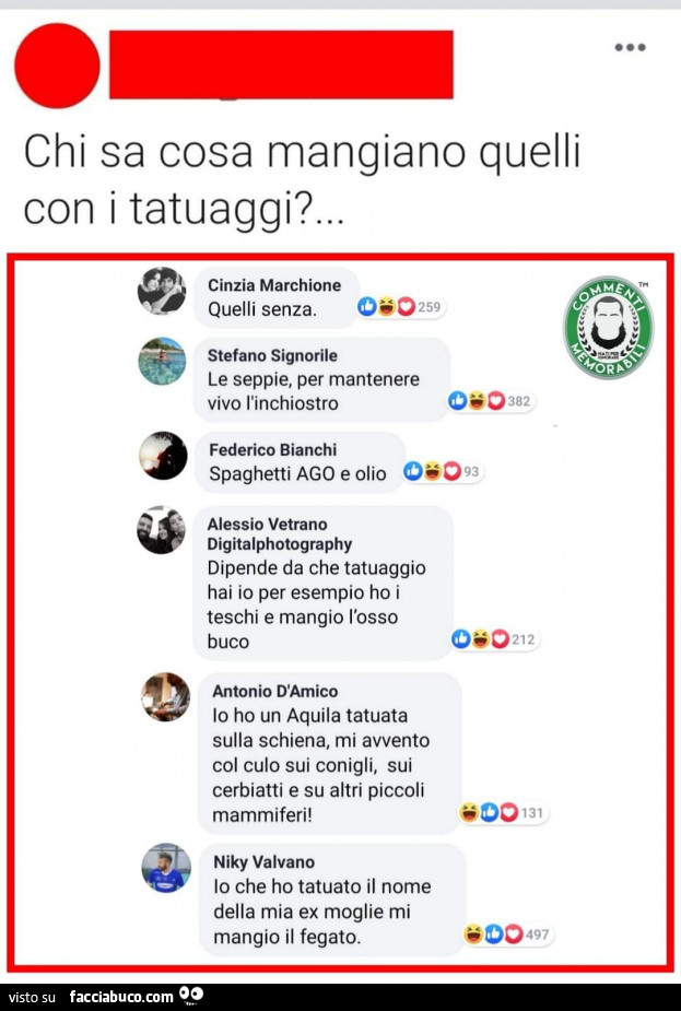 Chi sa cosa mangiano quelli con i tatuaggi? … Quelli senza