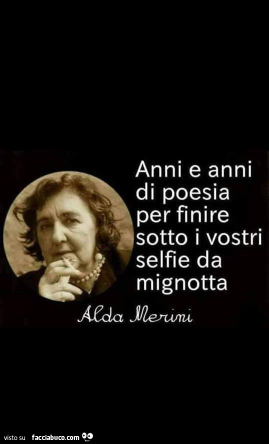 Anni e anni di poesia per finire sotto i vostri selfie da mignotta. Alda Merini