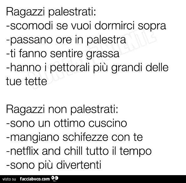 Ragazzi palestrati vs ragazzi non palestrati