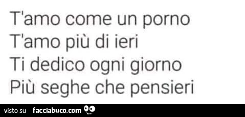 Tamo come un porno. T'amo più di ieri. Ti dedico ogni giorno più seghe che pensieri
