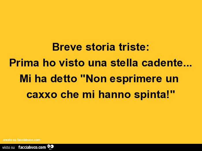 Breve storia triste: prima ho visto una stella cadente… mi ha detto non esprimere un caxxo che mi hanno spinta