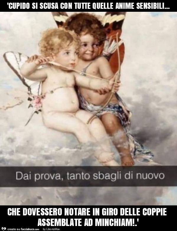 'cupido si scusa con tutte quelle anime sensibili… che dovessero notare in giro delle coppie assemblate ad minchiam! . '