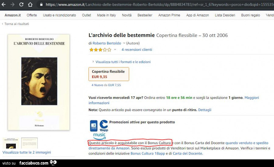 Libro l'archivio delle bestemmie acquistabile con bonus cultura