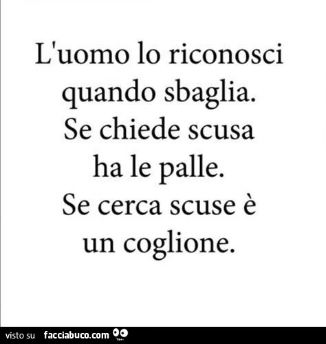 L'uomo lo riconosci quando sbaglia. Se chiede scusa ha le palle. Se cerca scuse è un coglione