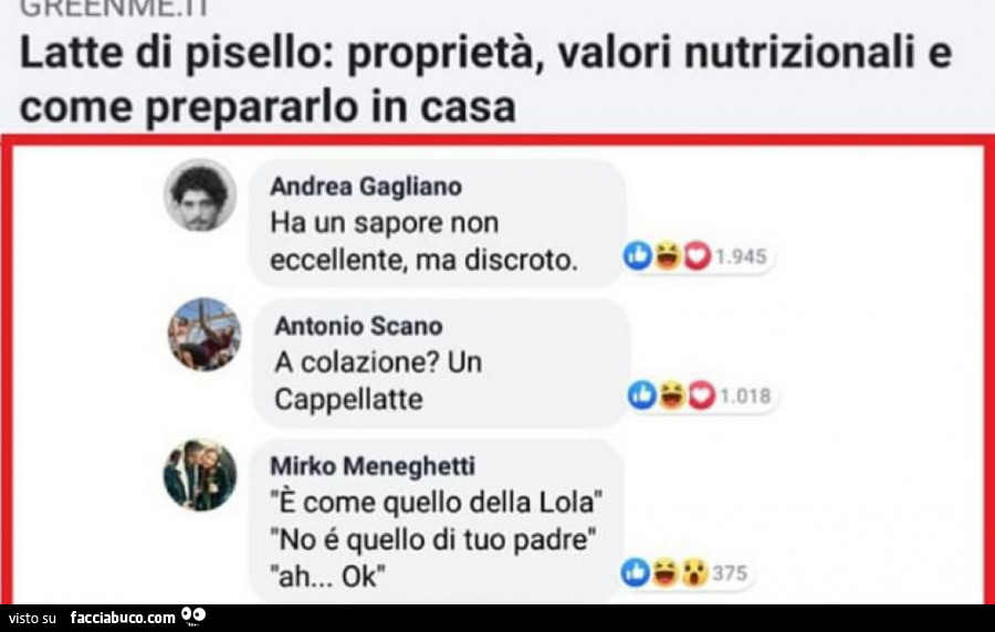 Latte di pisello: proprietà, valori nutrizionali e come prepararlo in casa. Ha un sapore non eccellente, ma discroto. A colazione? Un cappellatte. È Come quello della lola, no é quello di tuo padre ah… ok