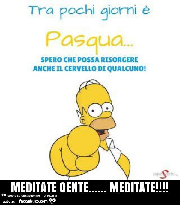 Tra pochi giorni è Pasqua. Spero che possa risorgere anche il cervello di qualcuno. Meditate gente… meditate