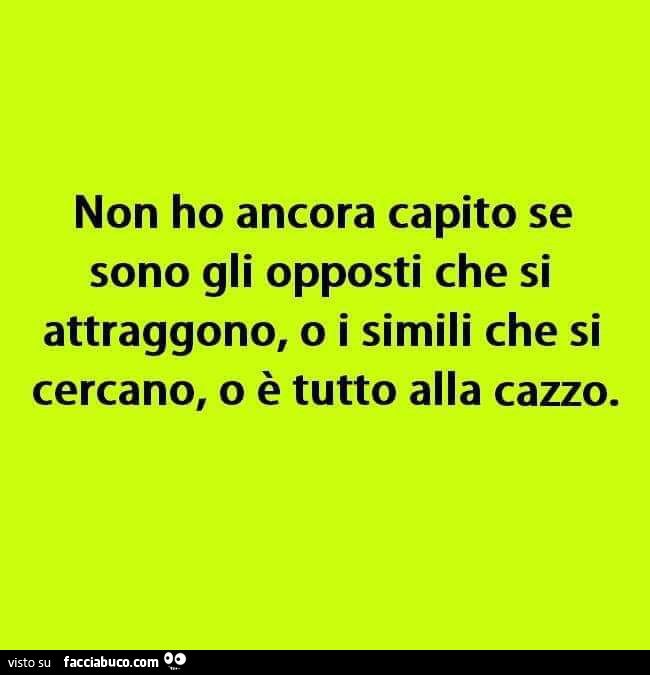 Non ho ancora capito se sono gli opposti che si attraggono, o i simili che si cercano, o è tutto alla cazzo