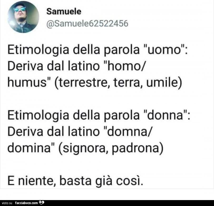 Etimologia della parola uomo: deriva dal latino homo, humus