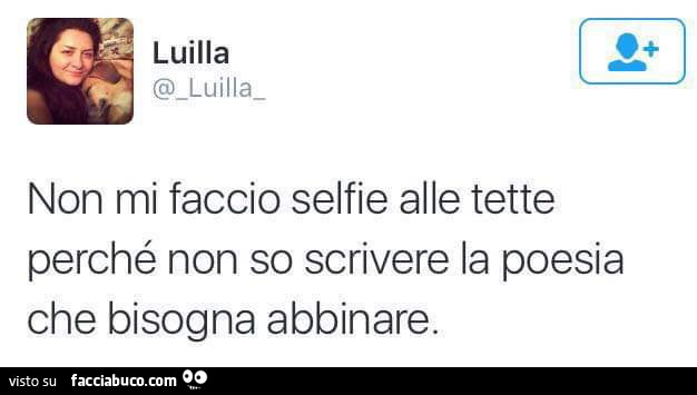 Non mi faccio selfie alle tette perchè non so scrivere la poesia che bisogna abbinare