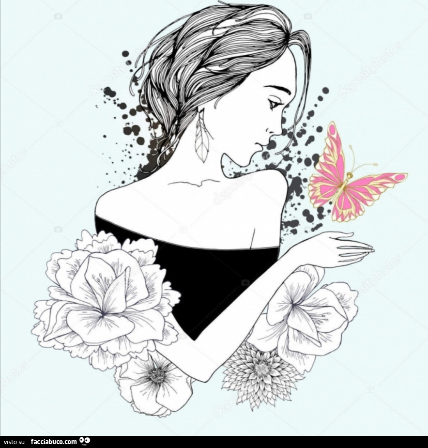 Ragazza, fiori e farfalla
