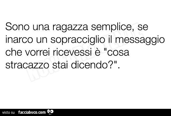 Sono una ragazza semplice, se inarco un sopracciglio il messaggio che vorrei ricevessi è cosa stracazzo stai dicendo?