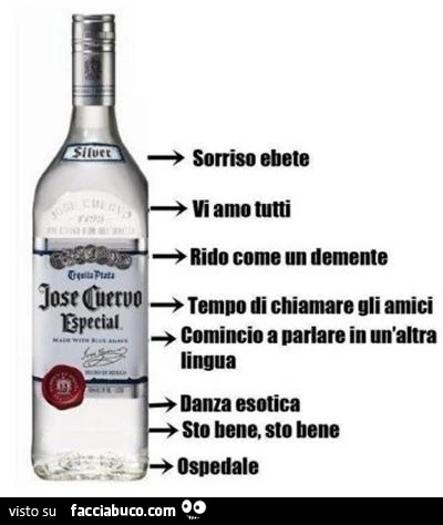 Alcol. Sorriso ebete. Vi amo tutti. Rido come un demente
