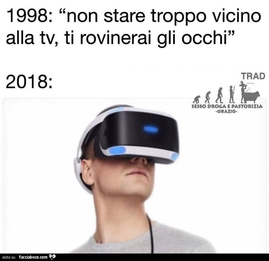 1998: non stare troppo vicino alla tv, ti rovinerai gli occhi. 2018: visore