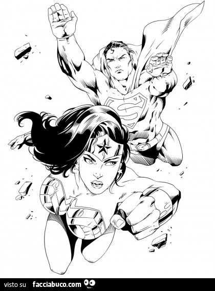 Disegno di Superman e Wonderwoman
