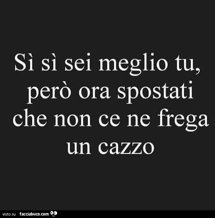 Sì sì sei meglio tu, però ora spostati che non ce ne frega un cazzo