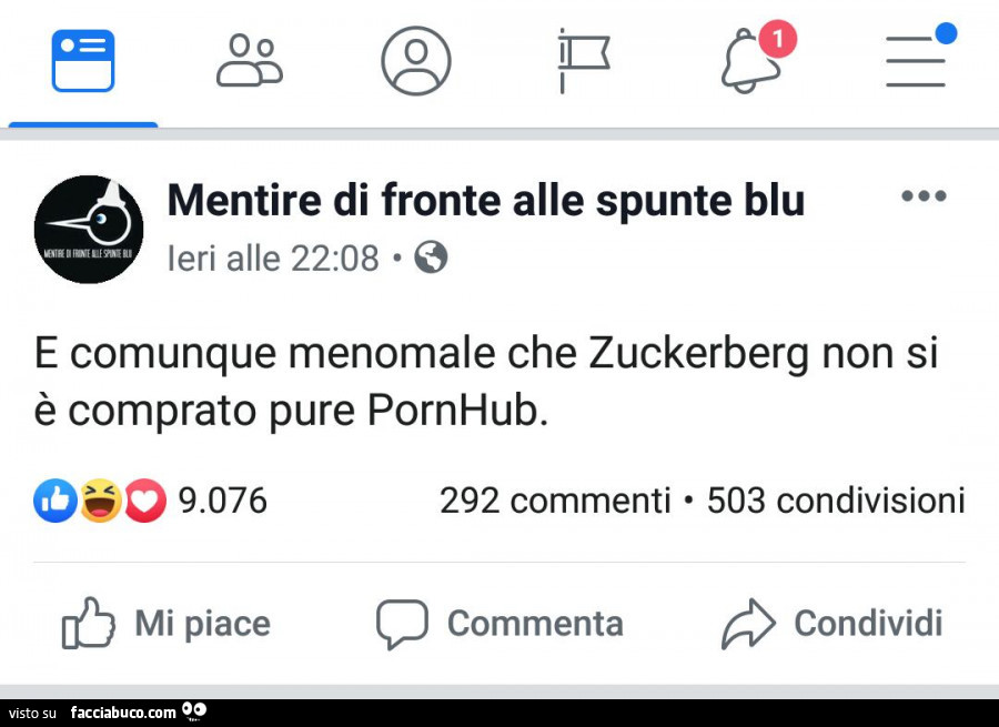 E comunque menomale che zuckerberg non si è comprato pure pornhub