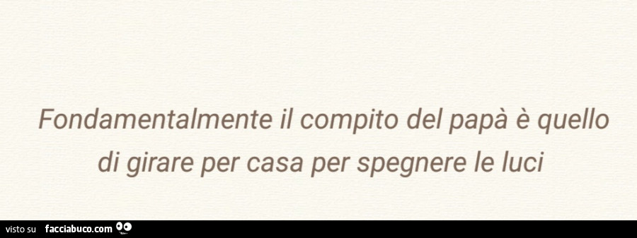 Fondamentalmente il compito del papà è quello di girare per casa per spegnere le luci