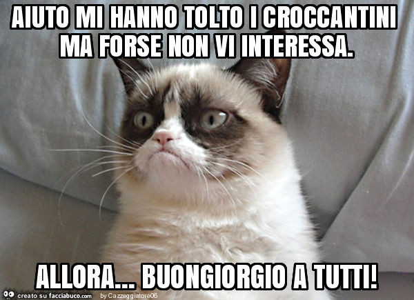 Aiuto mi hanno tolto i croccantini ma forse non vi interessa. Allora… buongiorgio a tutti