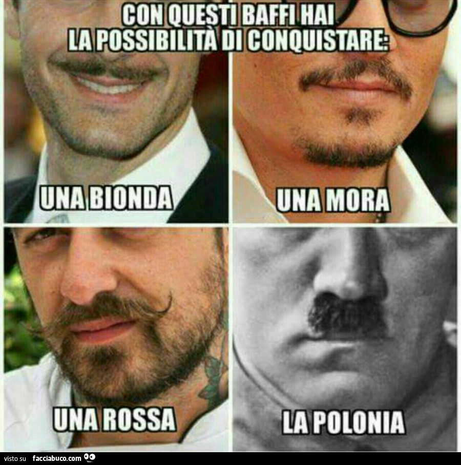 Con questi baffi hai la possibilità di conquistare: una bionda, una mora, una rossa, la polonia