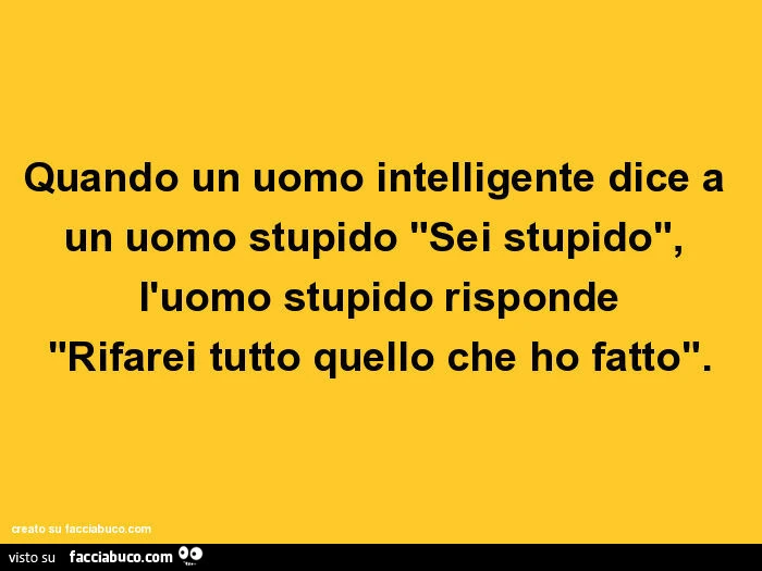 Quando un uomo intelligente dice a un uomo stupido "sei stupido", l'uomo stupido risponde "rifarei tutto quello che ho fatto"
