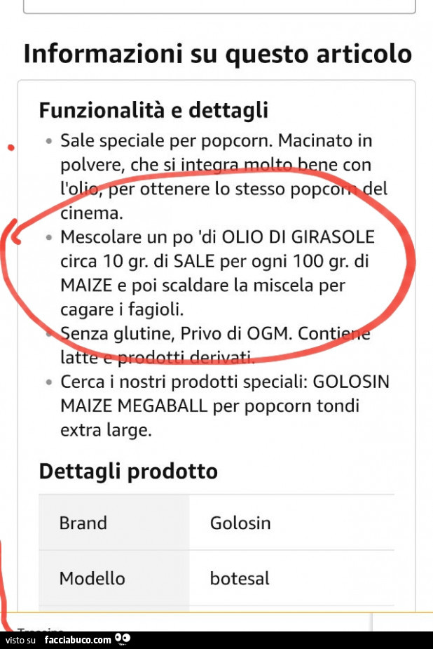 Mescolare un po 'di olio di girasole circa io gr. Di sale per ogni 100 gr. Di maize e poi scaldare la miscela per cagare i fagioli