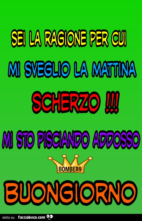 Sei la ragione per cui mi sveglio la mattina. Scherzo mi sto pisciando addosso buongiorno